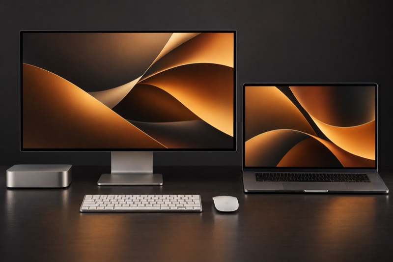 Zwei Macs mit einem gemeinsamen Arbeitsplatz